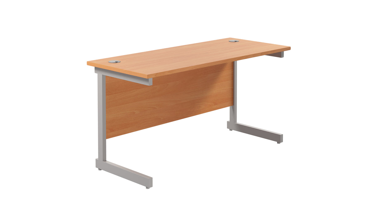 Single Upright Rectangular Desk: 600mm Deep (FSC) | 1200 X 600 | Beech/Silver