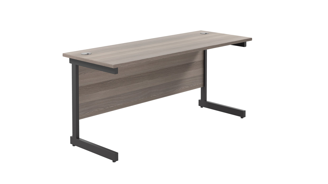 Single Upright Rectangular Desk: 600mm Deep (FSC) | 1600 X 600 | Grey Oak/Black