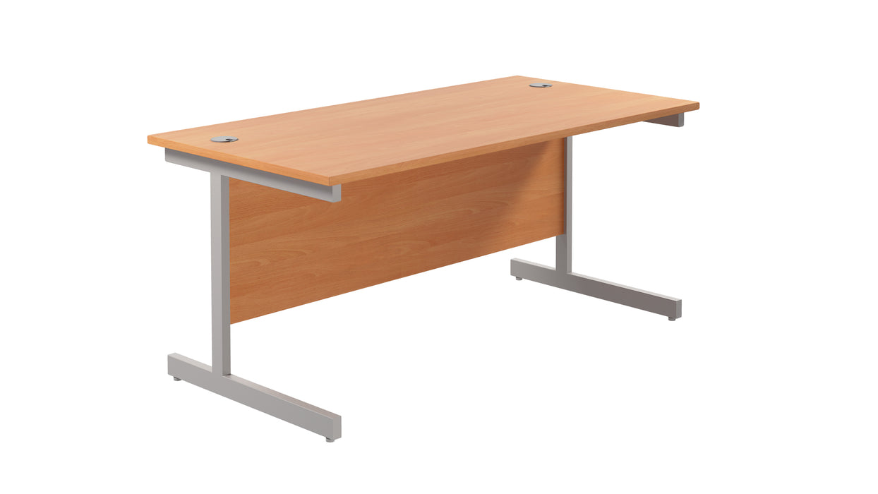 Single Upright Rectangular Desk: 800mm Deep (FSC) | 1600 X 800 | Beech/Silver