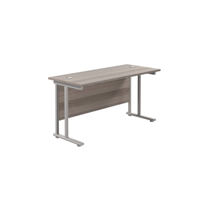 Twin Upright Rectangular Desk: 600mm Deep (FSC) | 1200X600 | Grey Oak/Silver