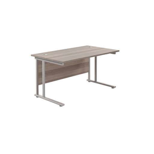 Twin Upright Rectangular Desk: 800mm Deep (FSC) | 1200X800 | Grey Oak/Silver